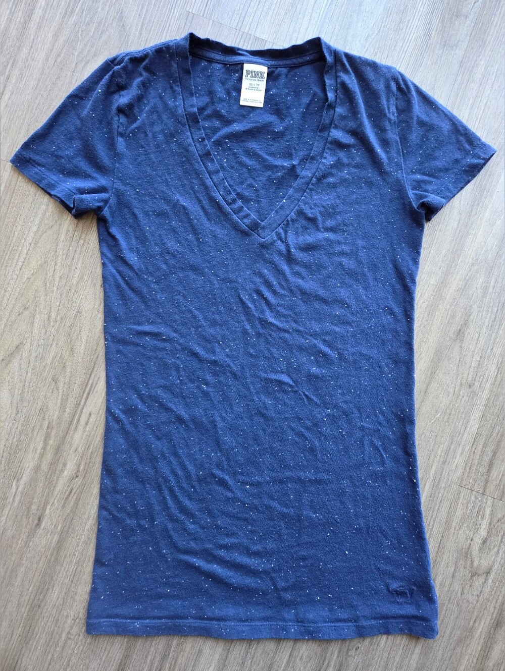 PINK Victoria's Secret Navy Blue Speckled Marl V-Neck Tee Shirt Sleepwear Top XS
